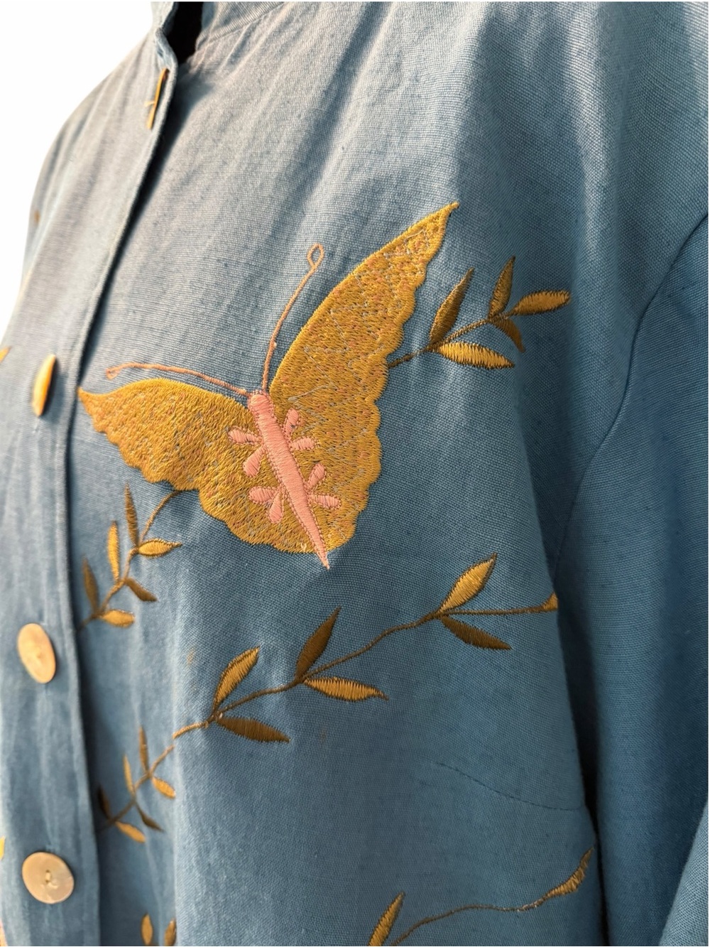 Vintage Alex Kim Butterfly Embroidered Jacket Blue Art to Wear XL 1X - Picture 2 of 12